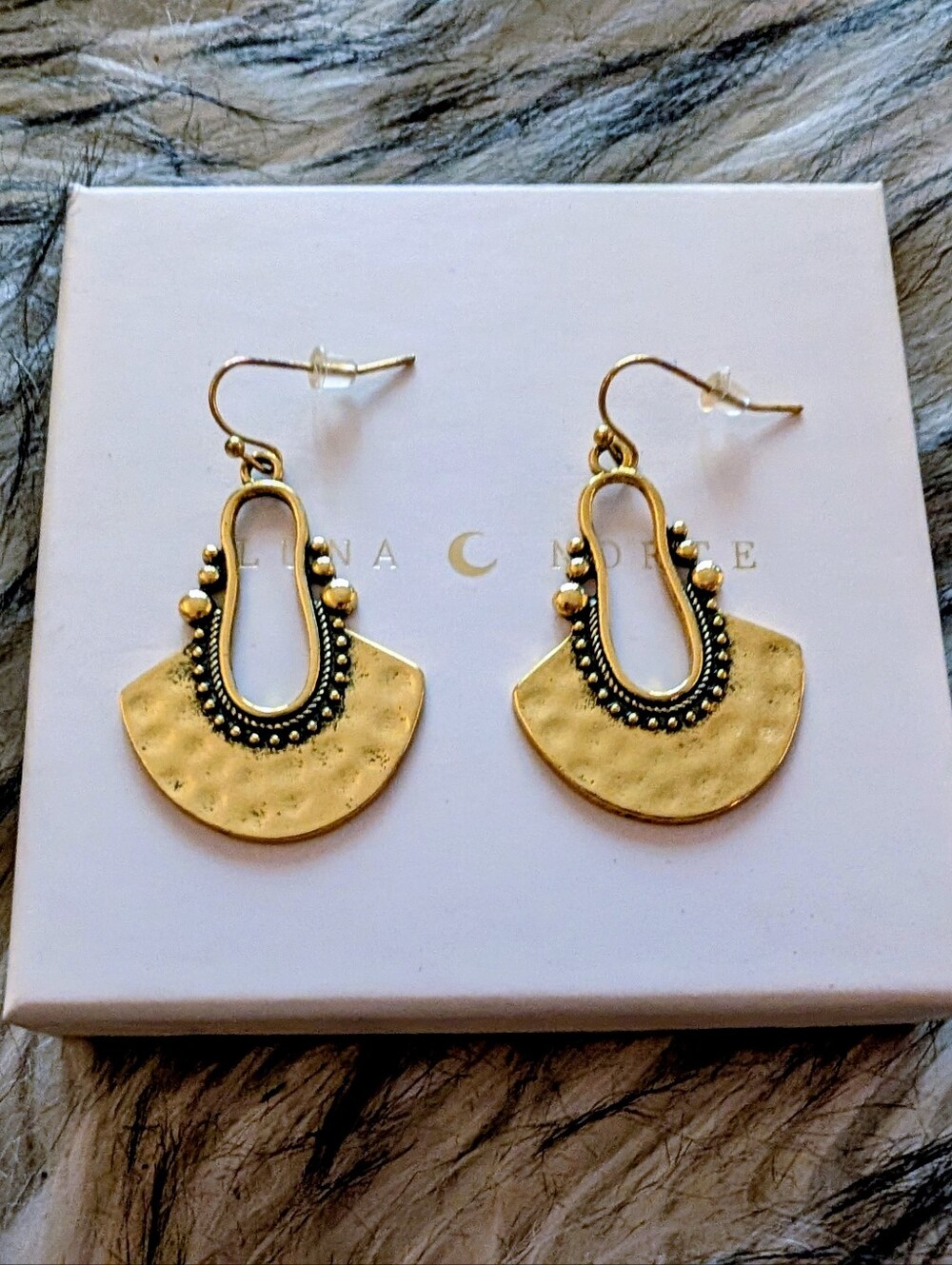 Gold-Tone Hammered Fan Drop Earrings